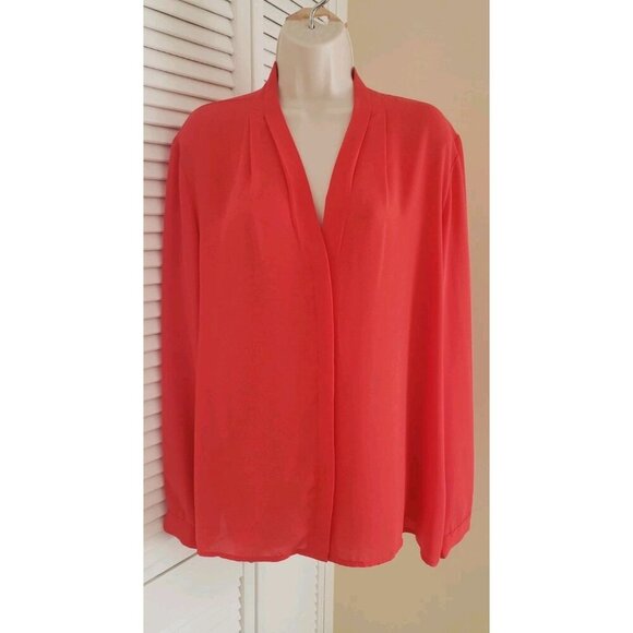 VIOLET AND CLAIRE PLEATED V NECK LONG SLEEVE RED BLOUSE XLARGE - Picture 3 of 7